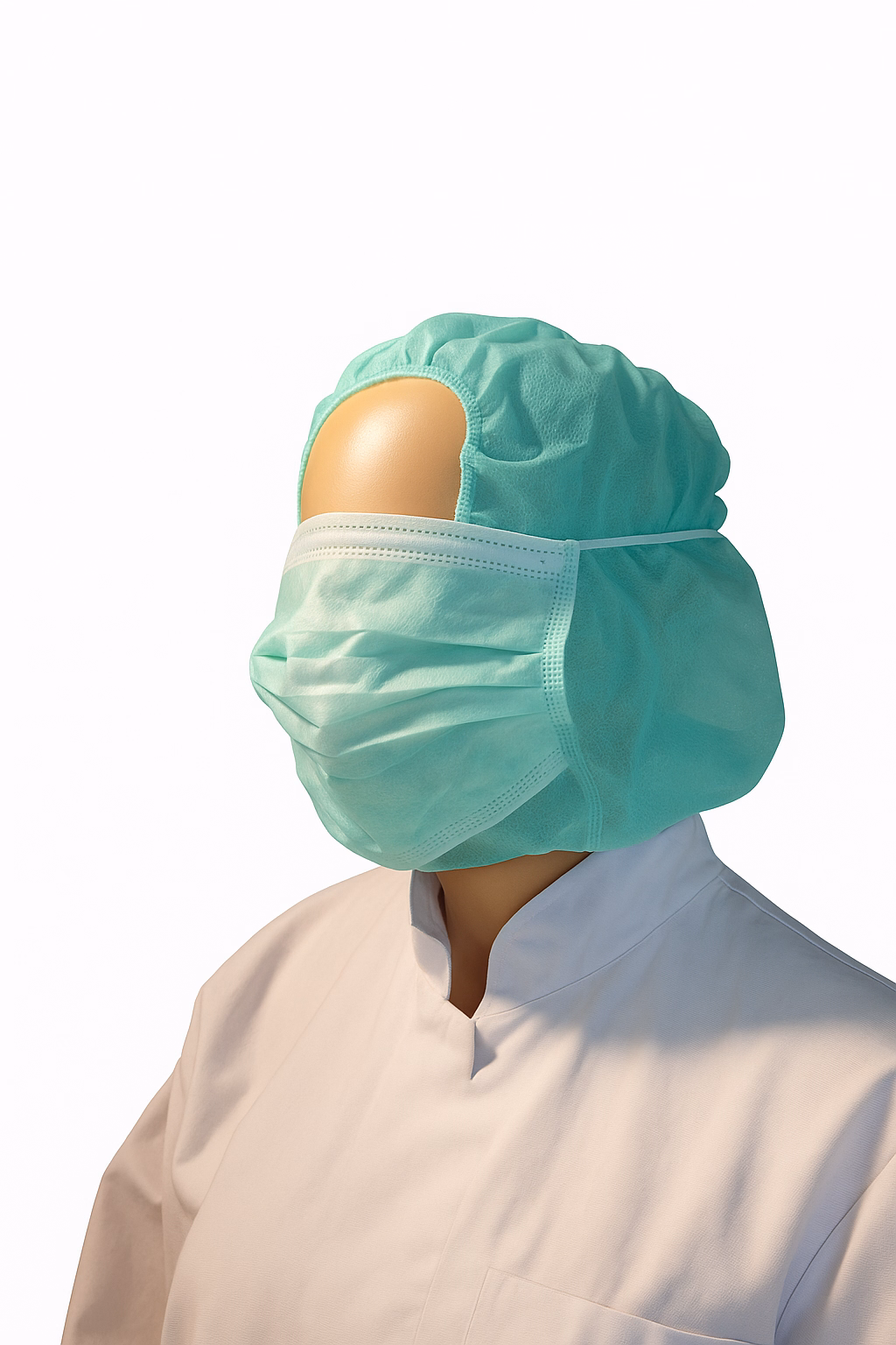 Hoofdkap PP n-w met 2-laags mondmasker groen