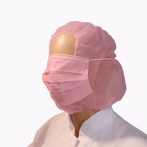 Hoofdkap PP n-w met 2-laags mondmasker roze