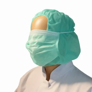 Hoofdkap PP n-w met 2-laags mondmasker groen