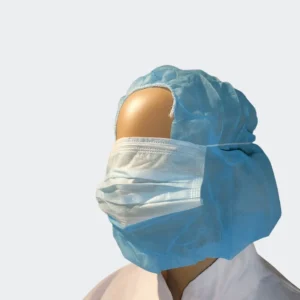 Hoofdkap PP n-w met 2-laags mondmasker blauw