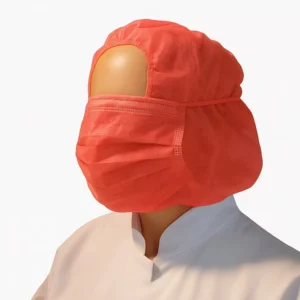 Hoofdkap PP n-w met 2-laags mondmasker rood