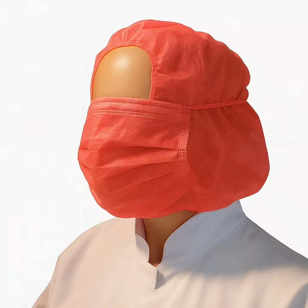 Hoofdkap PP n-w met 2-laags mondmasker rood